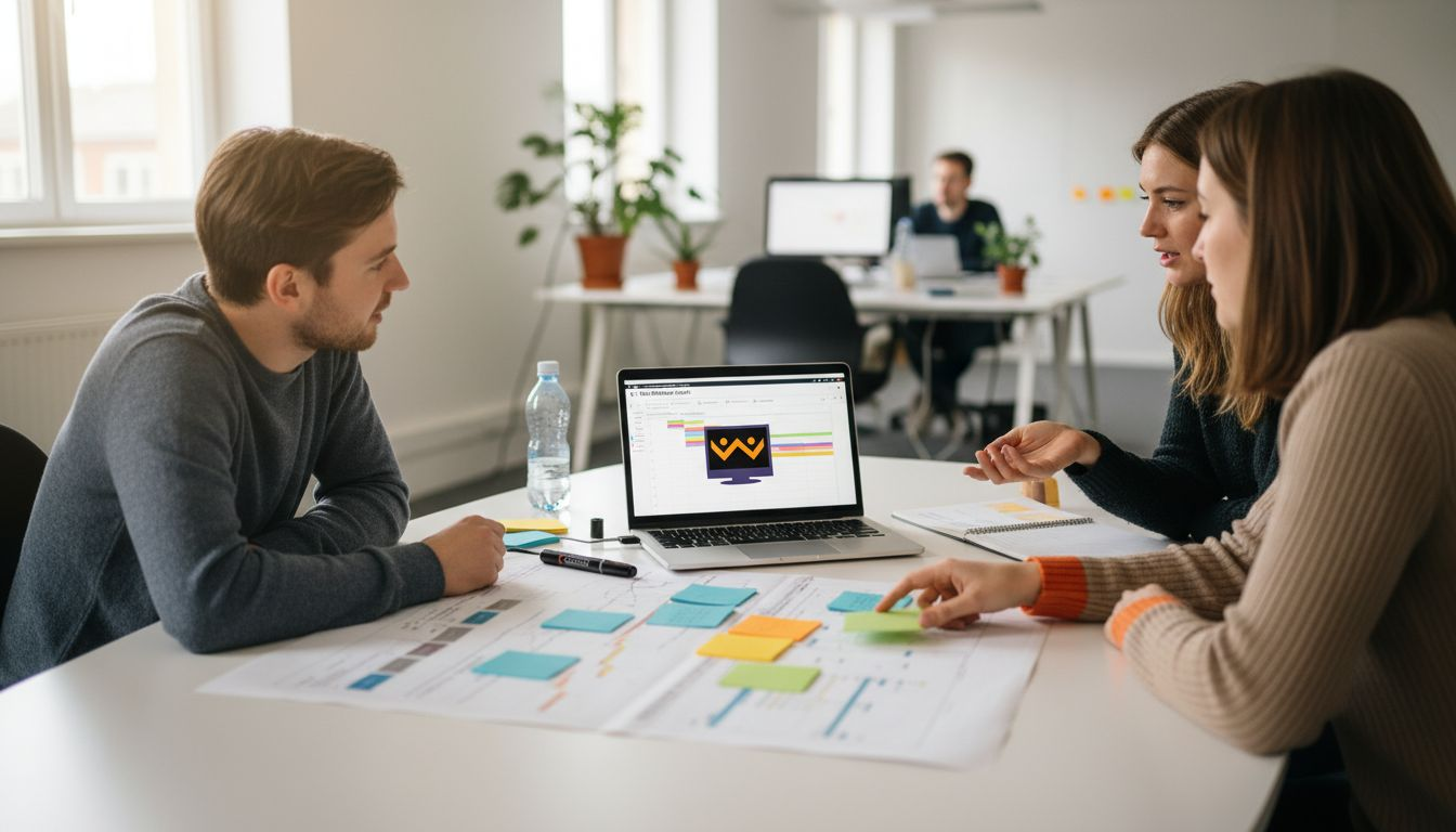 Das Team tauscht sich am Konferenztisch über die Umsetzung des KI-Projekts aus.