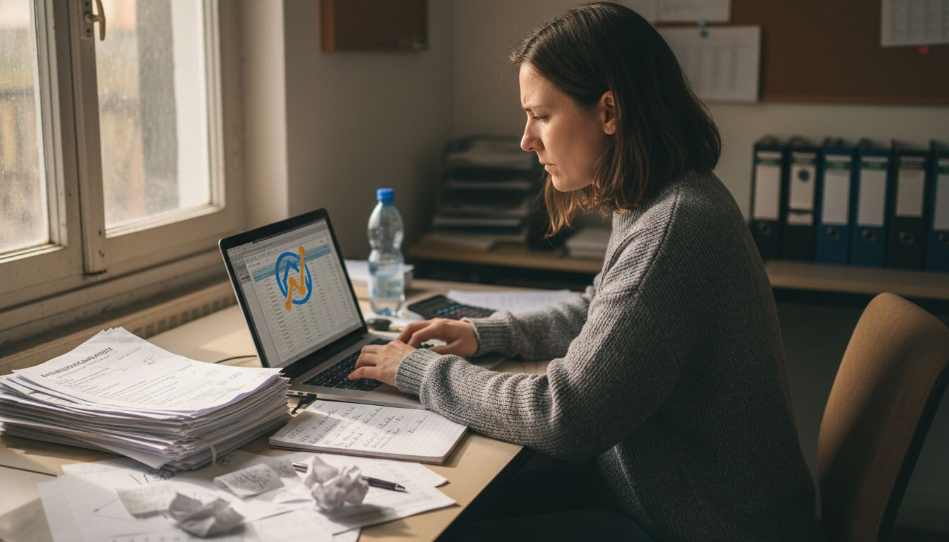 Eine Frau trägt die steuerlichen Angaben zum Immobilienverkauf ein.