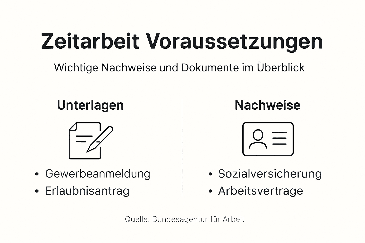 Infografik: Wichtige Voraussetzungen und Nachweispflichten in der Zeitarbeit auf einen Blick