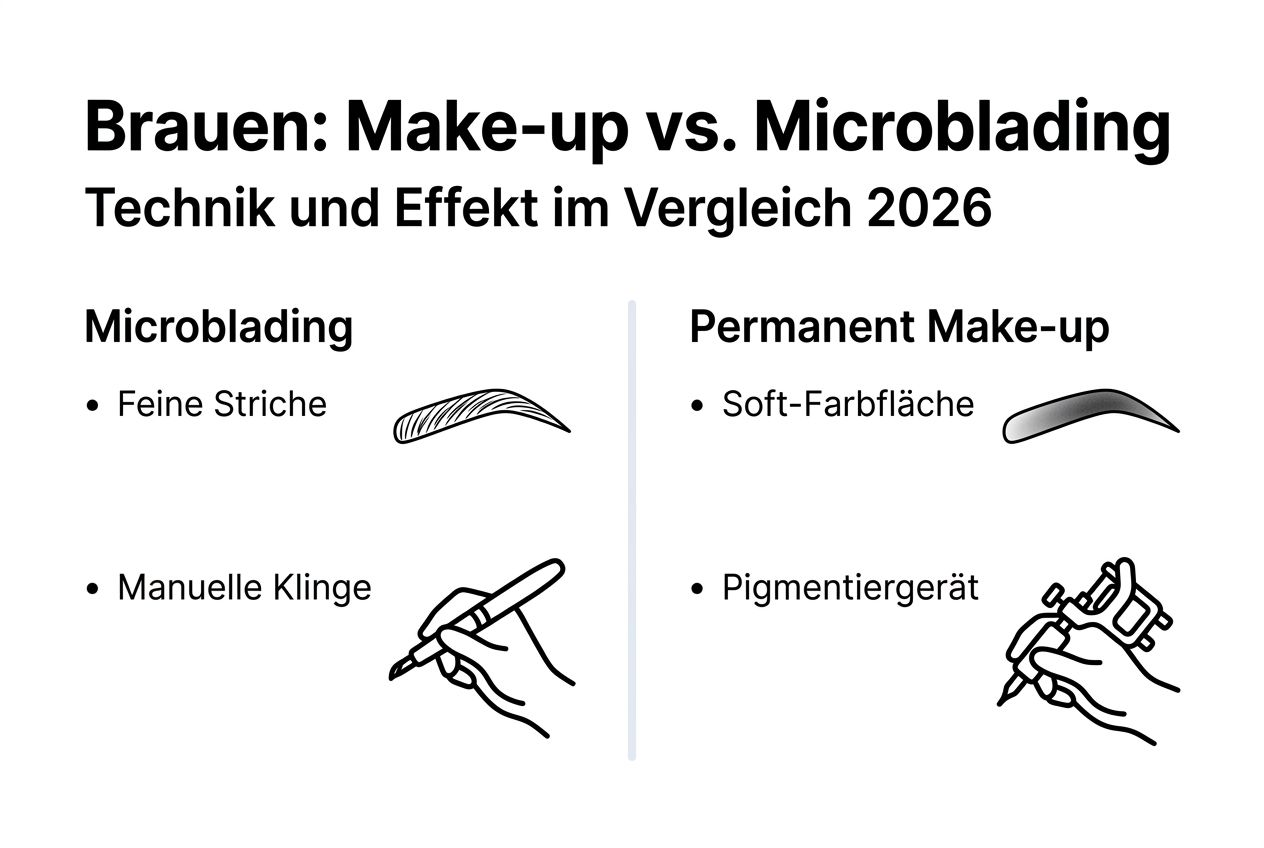 In dieser Infografik werden verschiedene Methoden zur Gestaltung der Augenbrauen gegenübergestellt.