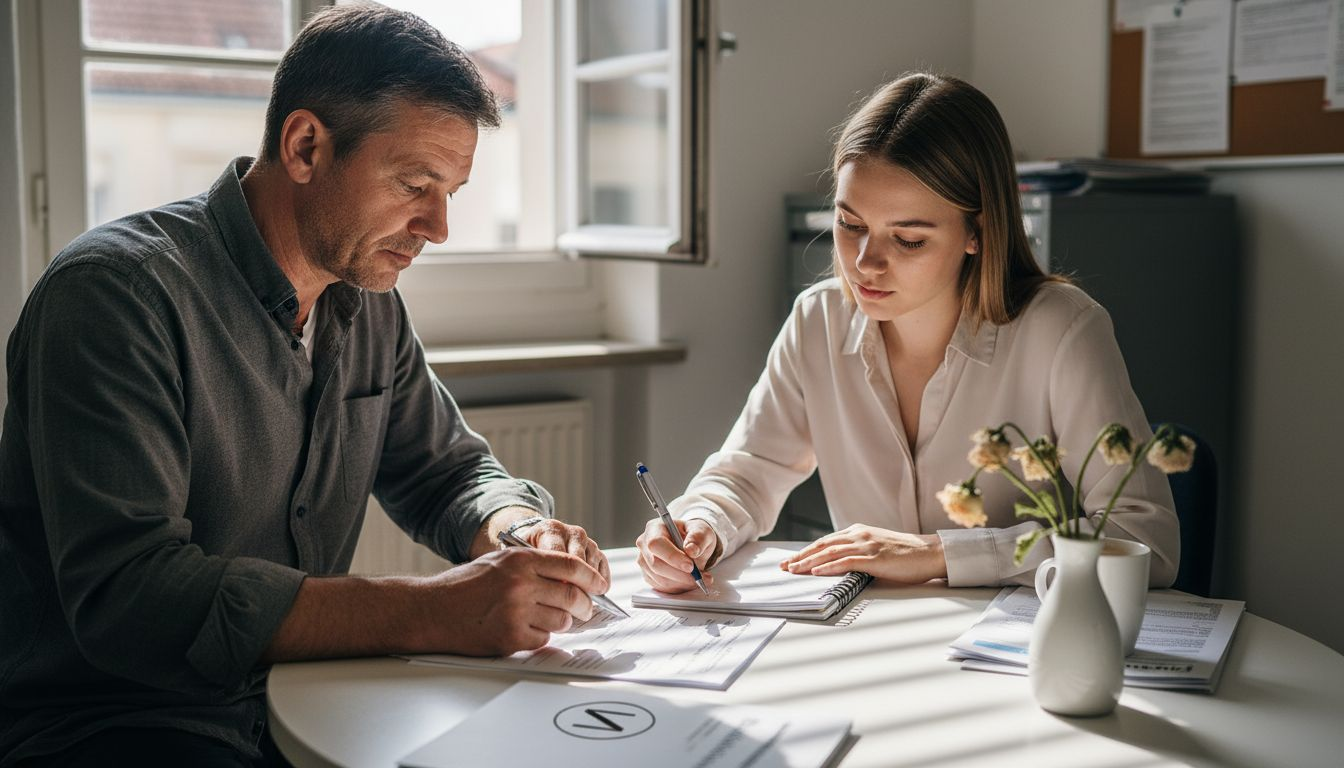 Eine Beraterin und eine Kosmetikerin tauschen sich über Fördermöglichkeiten aus.