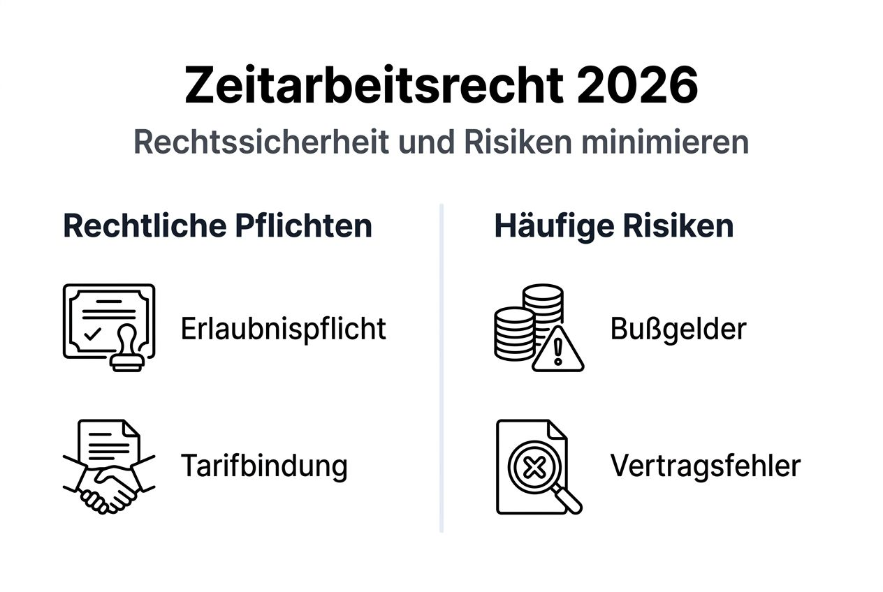 Infografik: Zeitarbeitsrecht – Ihre Pflichten und mögliche Fallstricke