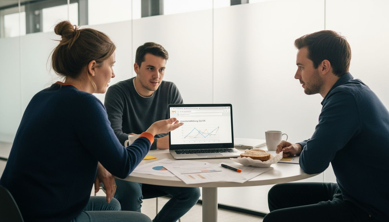 Im Büro tauscht sich das Team über verschiedene Ansätze für Suchmaschinenmarketing aus.