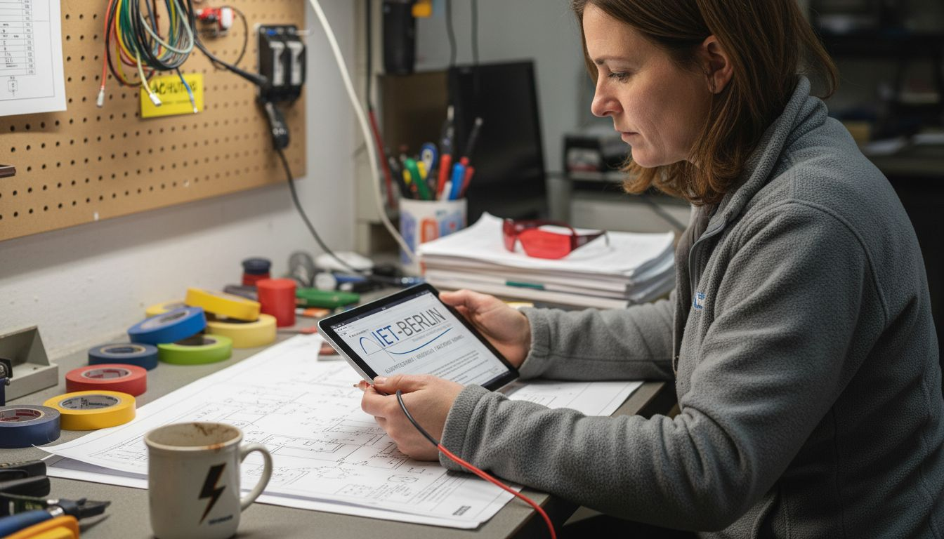 Ein Techniker prüft die aktuellen Anforderungen der DIN VDE-Normen für Elektroinstallationen.