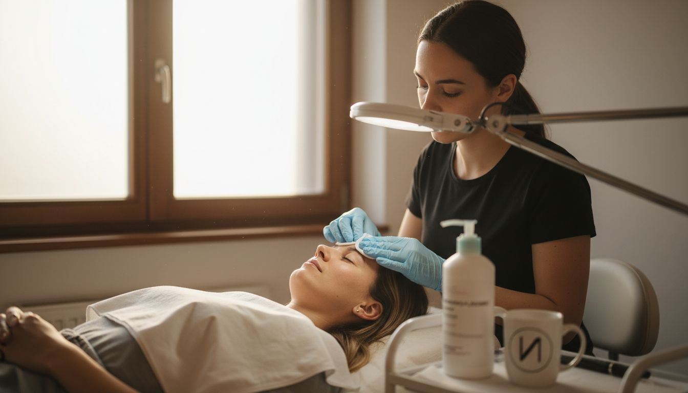 Bevor die Behandlung beginnt, reinigt die Kosmetikerin die Haut der Kundin gründlich.