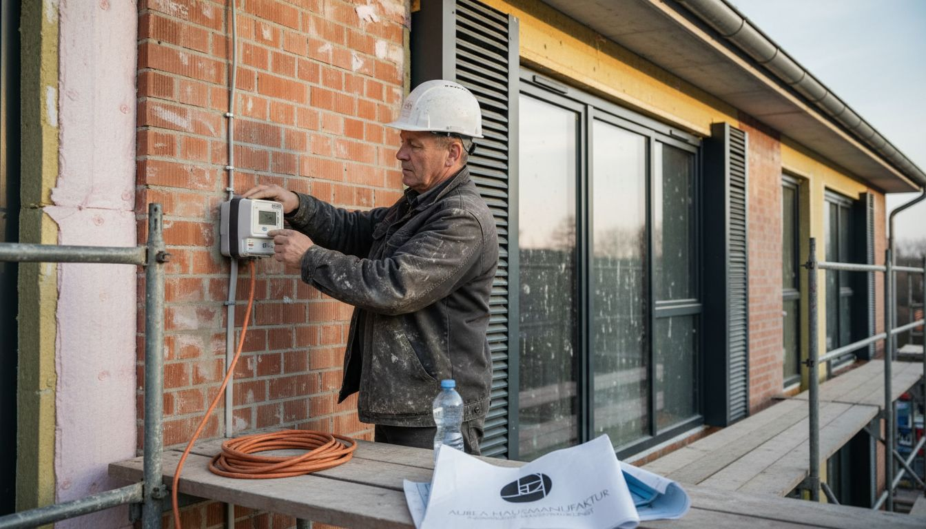 Fachhandwerker im Einsatz bei der energetischen Sanierung von Mehrfamilienhäusern