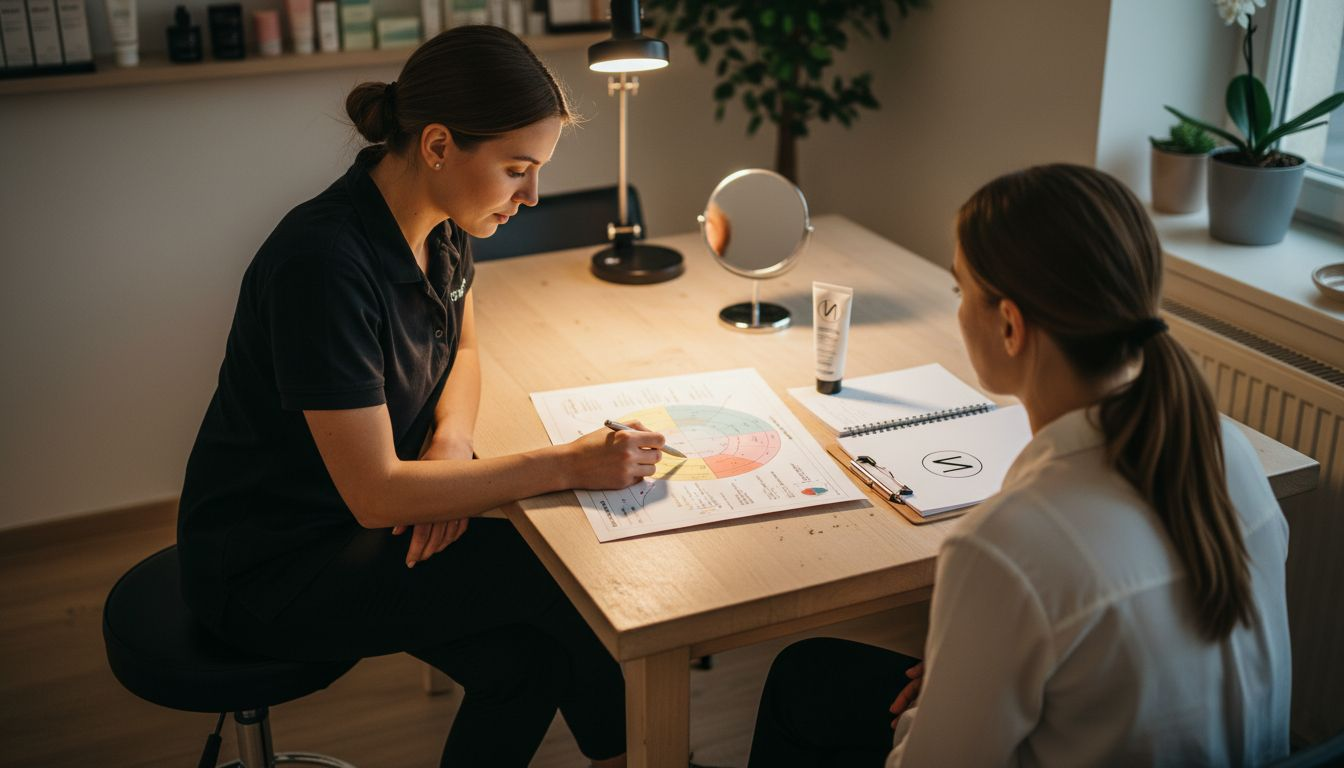 Persönliches Beratungsgespräch zwischen einer erfahrenen Kosmetikerin und ihrer Kundin