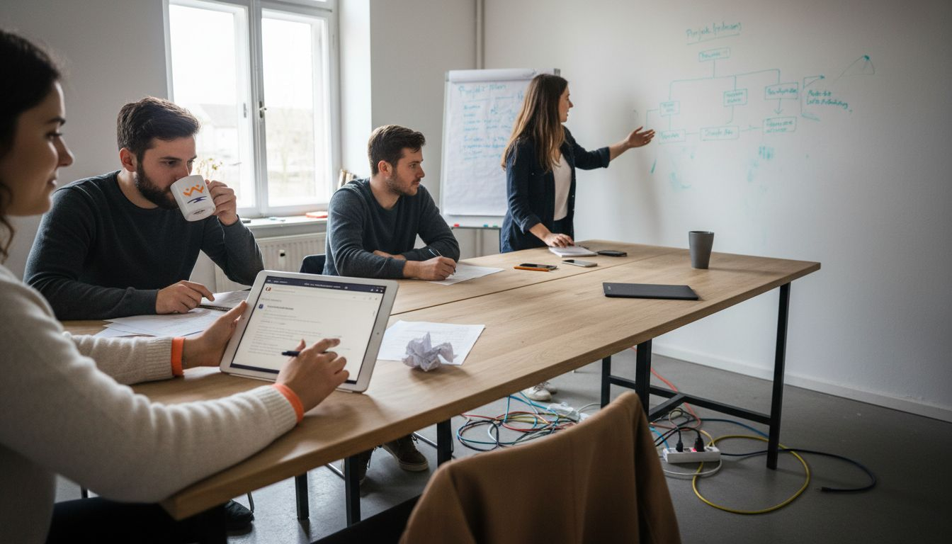 Ein Team sitzt gemeinsam am Tisch und analysiert die aktuellen Webseiten-Statistiken.