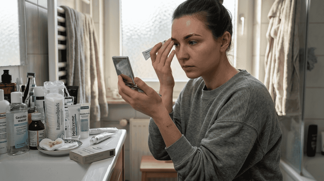 Eine Frau schließt die Nachbehandlung ihres Permanent Make-ups erfolgreich ab.