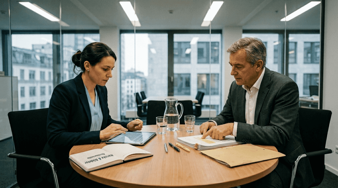 Eine Personalreferentin und ein Vorgesetzter besprechen gemeinsam die Einzelheiten eines Arbeitsvertrags.