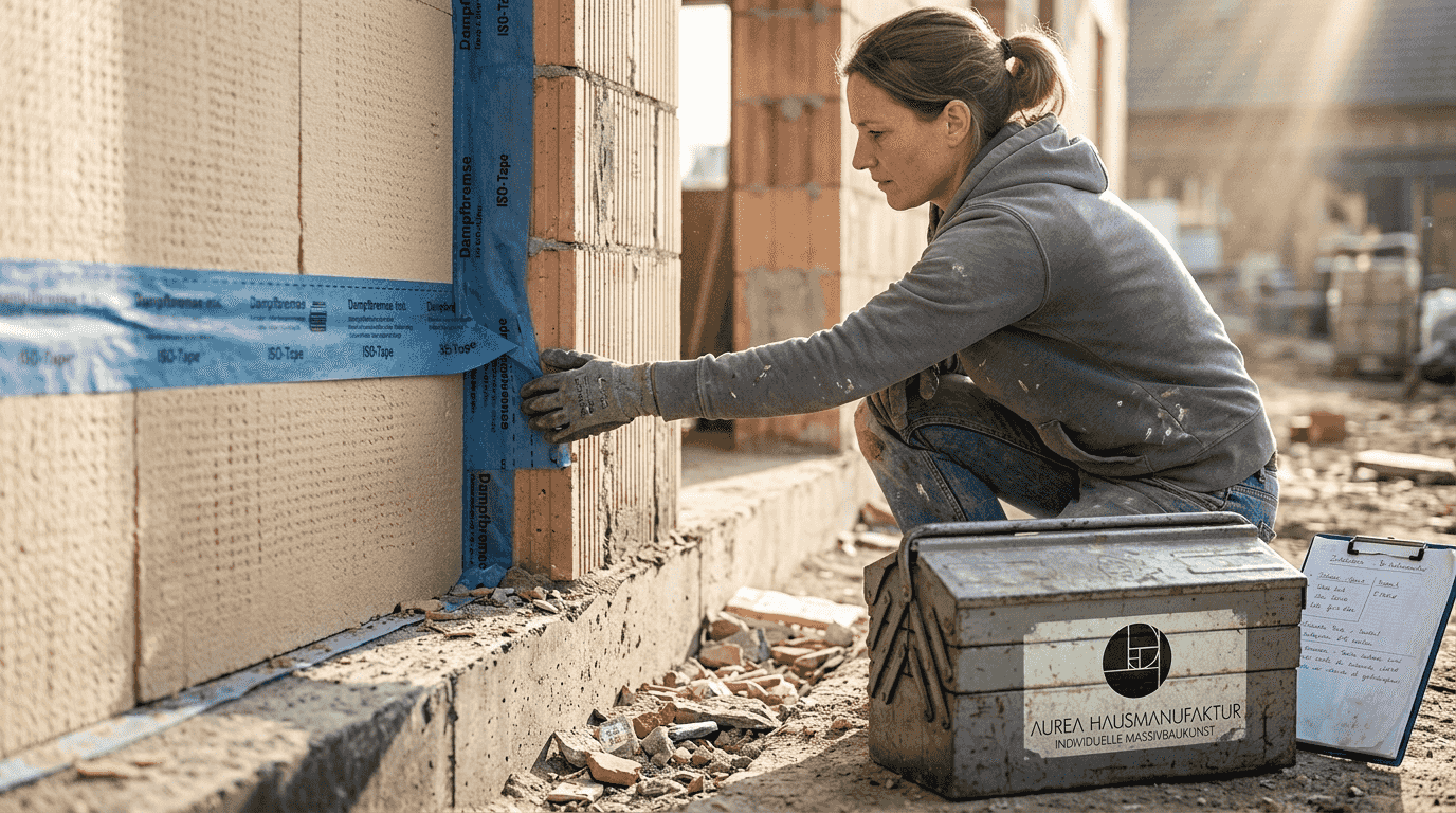 Ein Techniker überprüft die Dämmung des Hauses, um mögliche Schwachstellen beim Wärmeschutz festzustellen.