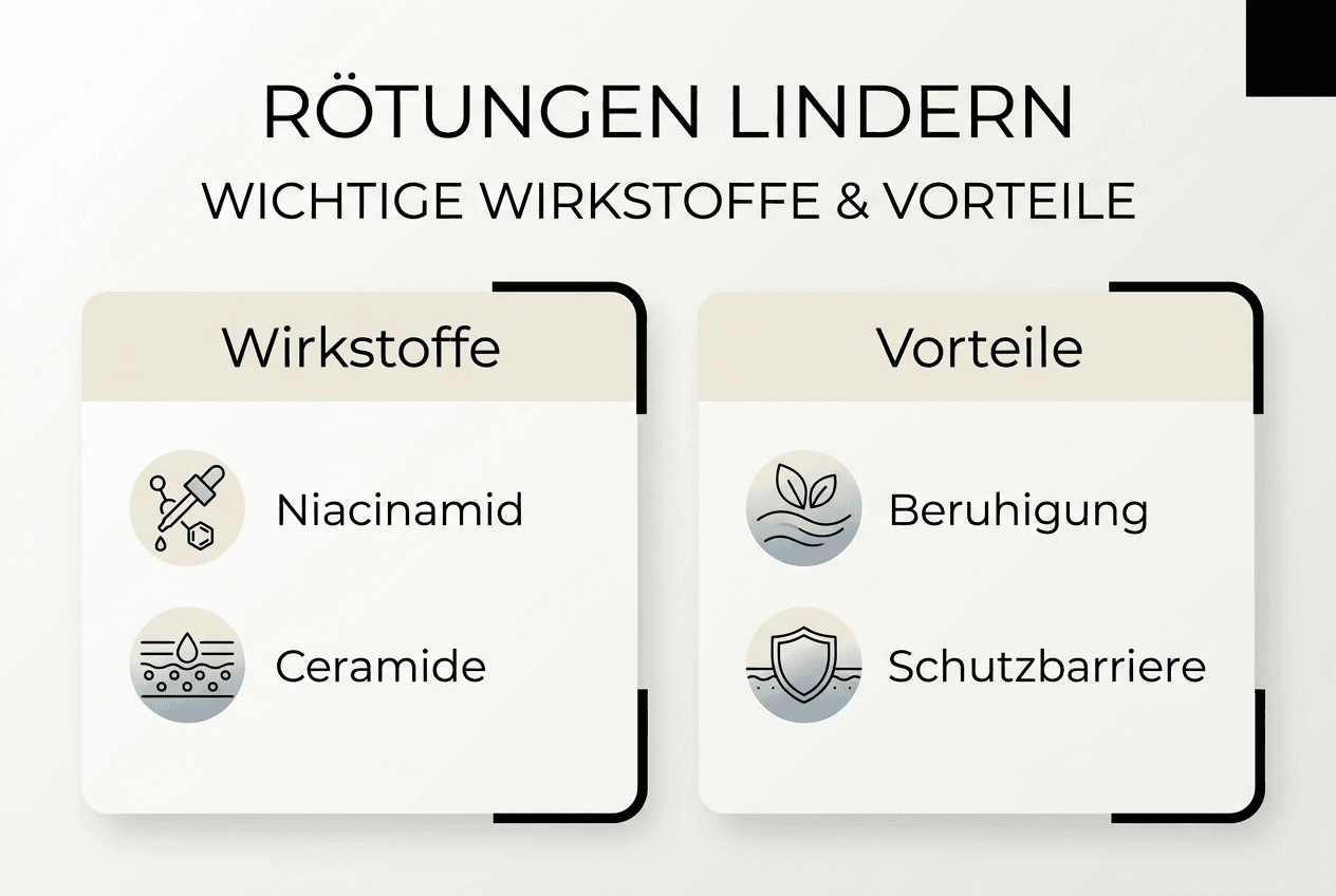 Infografik: Wirkstoffe und ihre positiven Effekte bei geröteter Haut