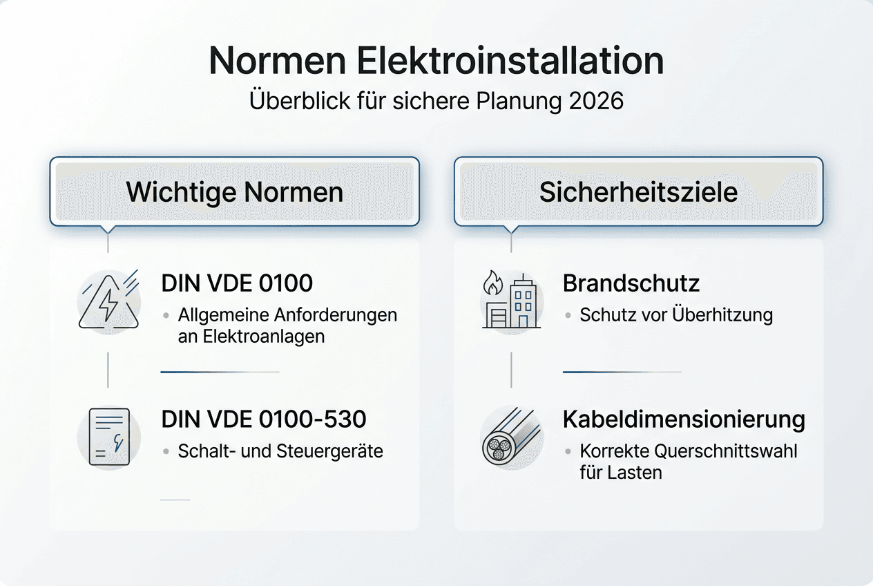Infografik: Wichtige Normen und Sicherheitsanforderungen bei der Elektroinstallation