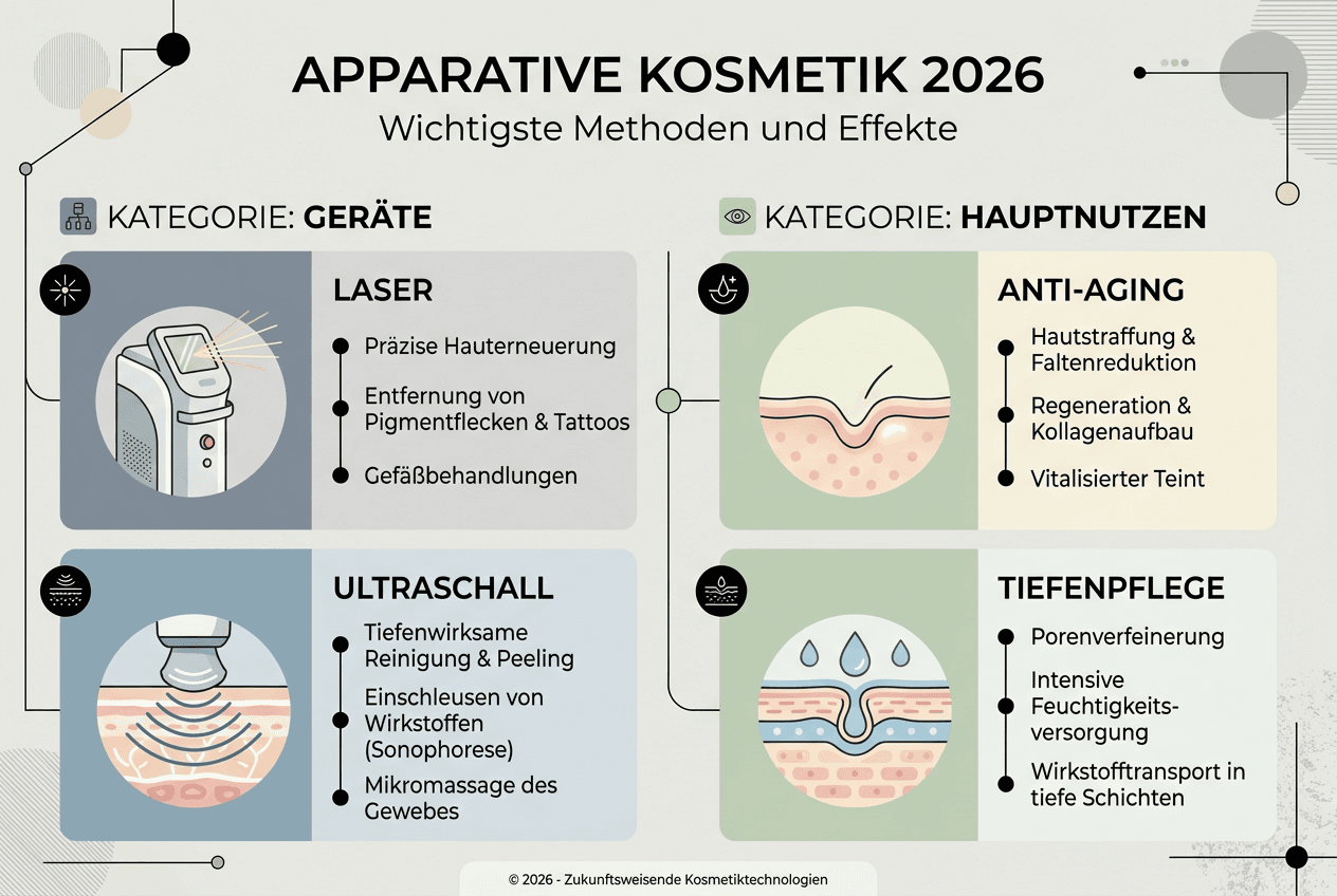 Überblick: Trends und Methoden der apparativen Kosmetik im Jahr 2026 – Eine Infografik