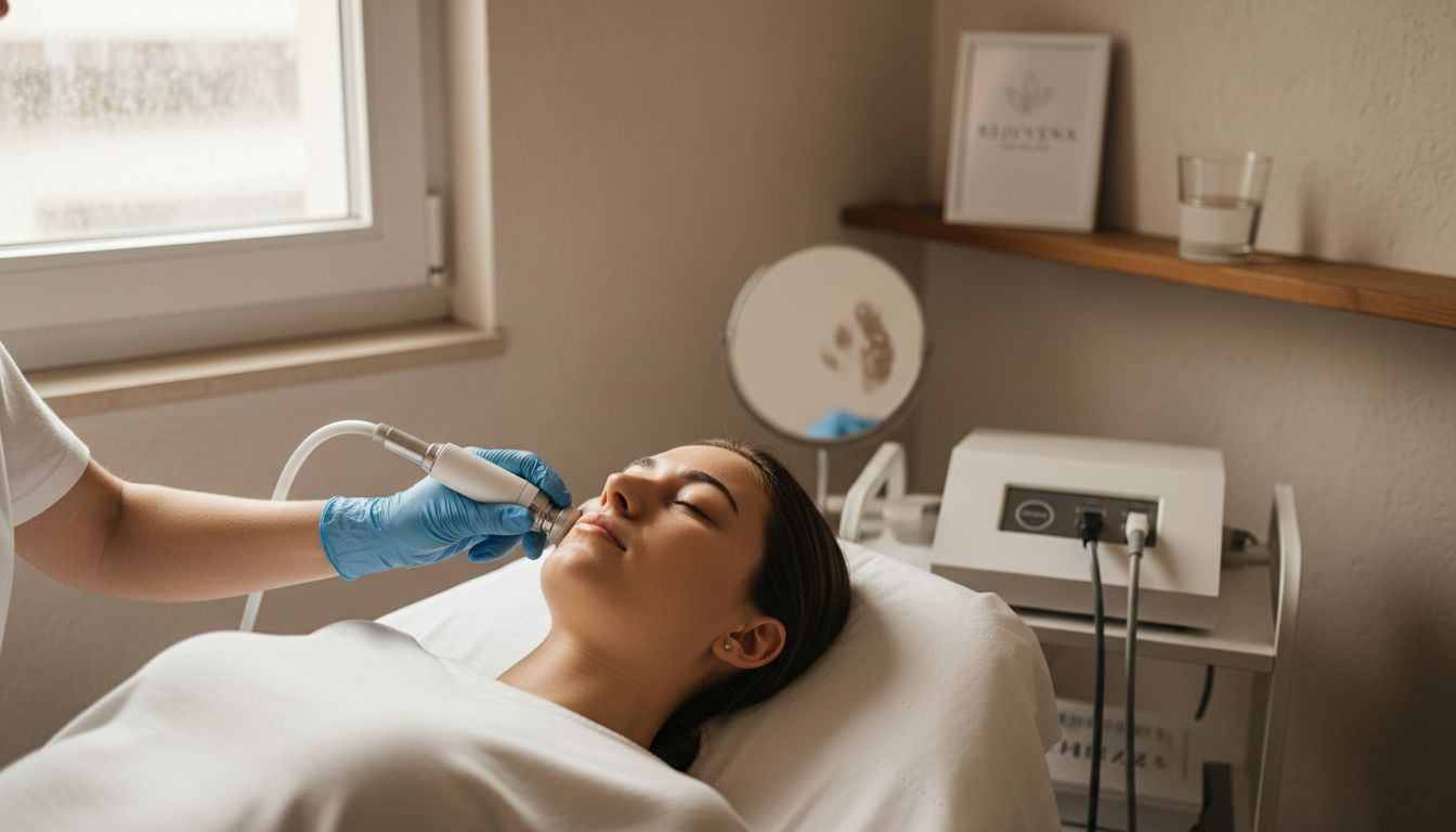 Nahaufnahme einer Gesichtsbehandlung mit Mikrodermabrasion
