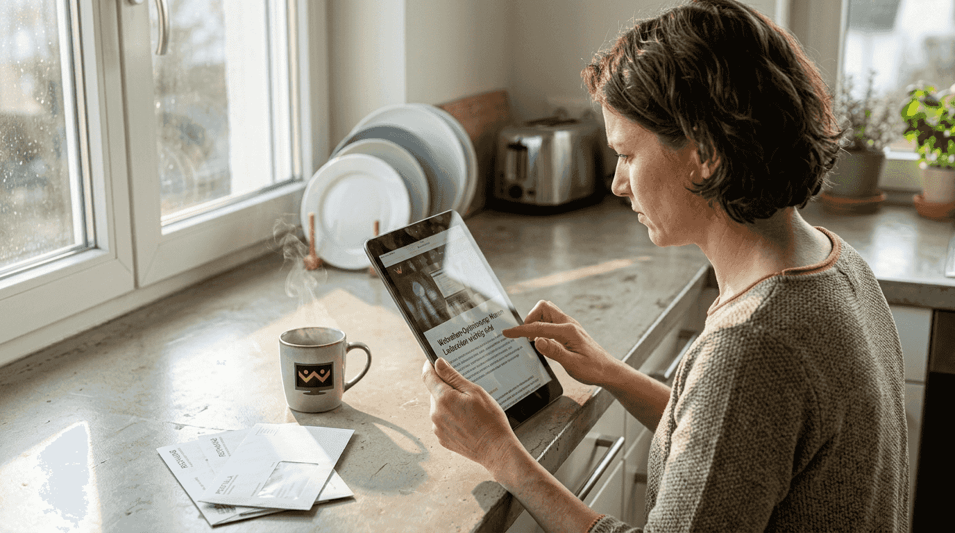 Eine Frau prüft von zu Hause aus, wie benutzerfreundlich eine Webseite ist.