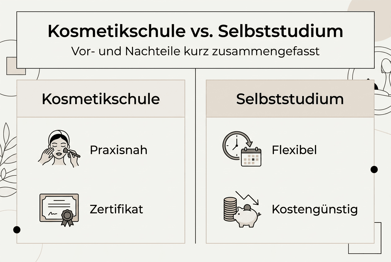 Infografik: Kosmetik-Ausbildung an der Schule oder im Selbststudium – ein Vergleich