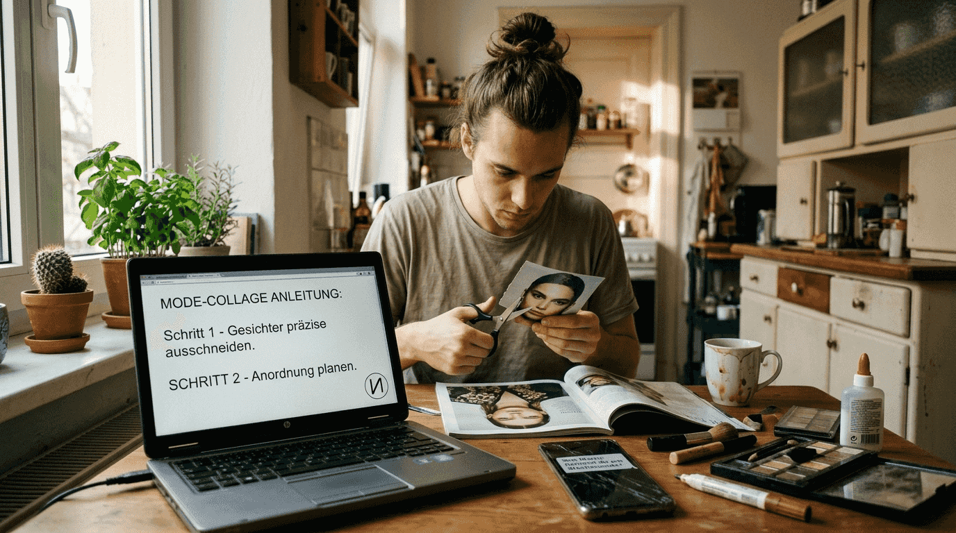 Eine autodidaktische Kosmetikliebhaberin bringt sich am heimischen Laptop neue Techniken bei.