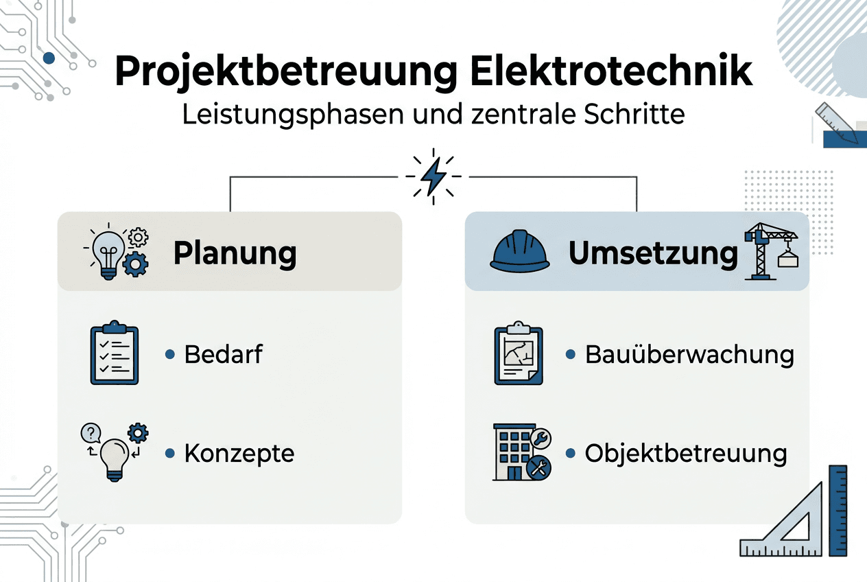 Übersicht der Leistungen im Bereich Projektbetreuung Elektrotechnik – anschaulich dargestellt