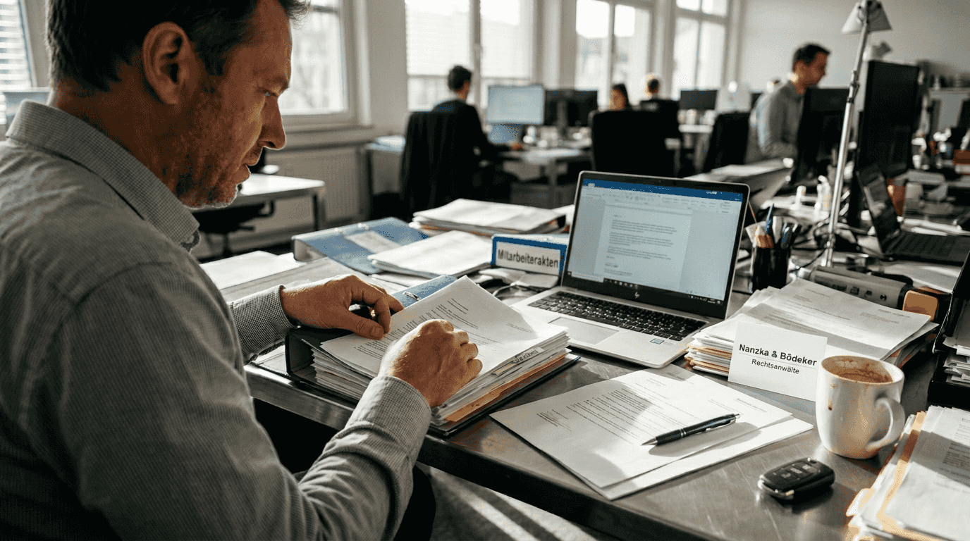 Der Personalreferent nimmt die Überlassungsunterlagen genau unter die Lupe.