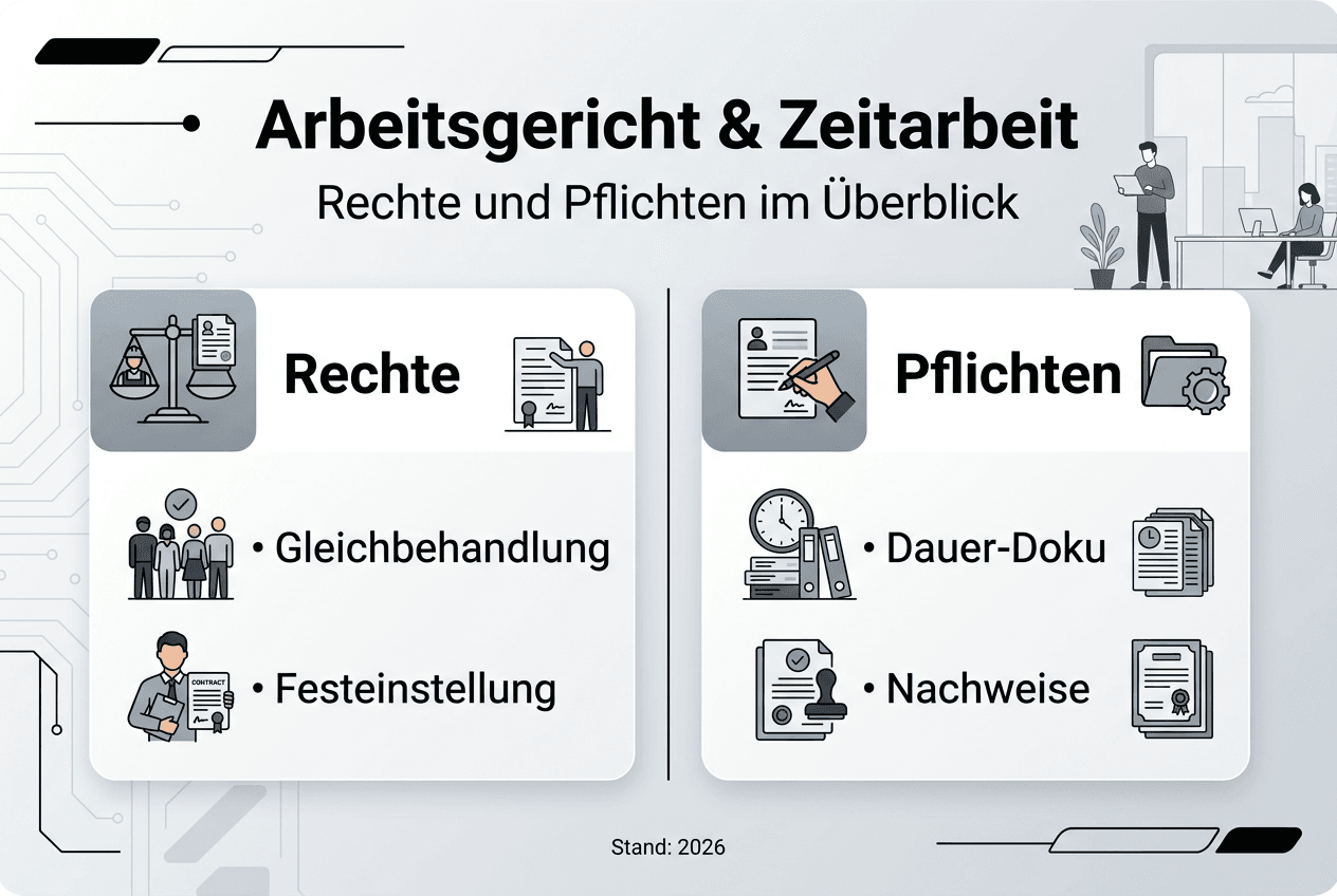 Infografik: Das Arbeitsgericht und Zeitarbeit im Überblick
