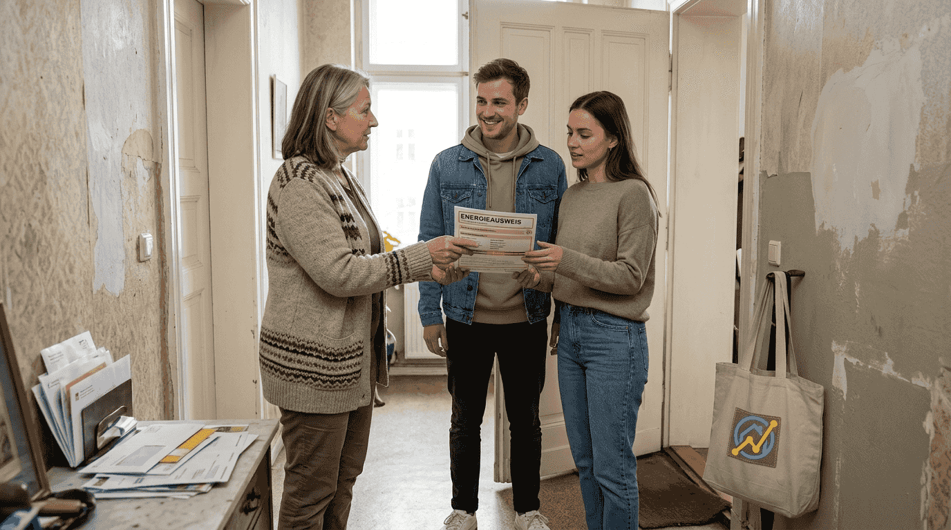 Übergabe des Energieausweises im Hausflur