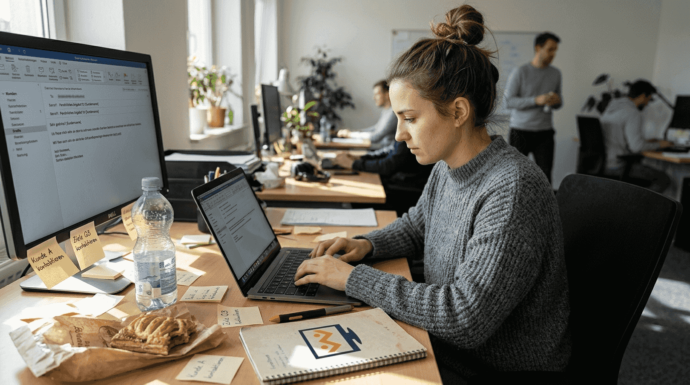 Ein Manager formuliert eine individuelle E-Mail für einen Kunden.