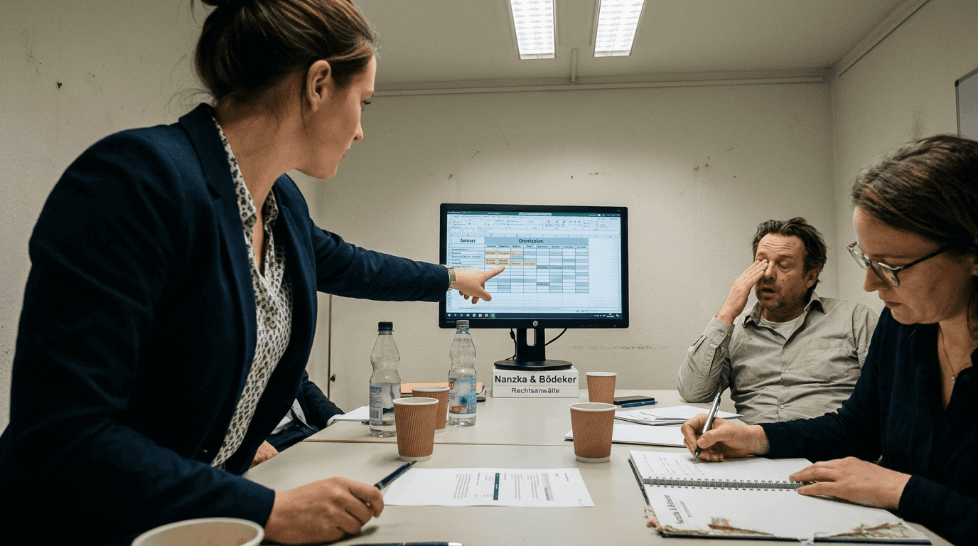 Das Team prüft den Mitarbeitereinsatzplan sowie die Einhaltung der Vorgaben.