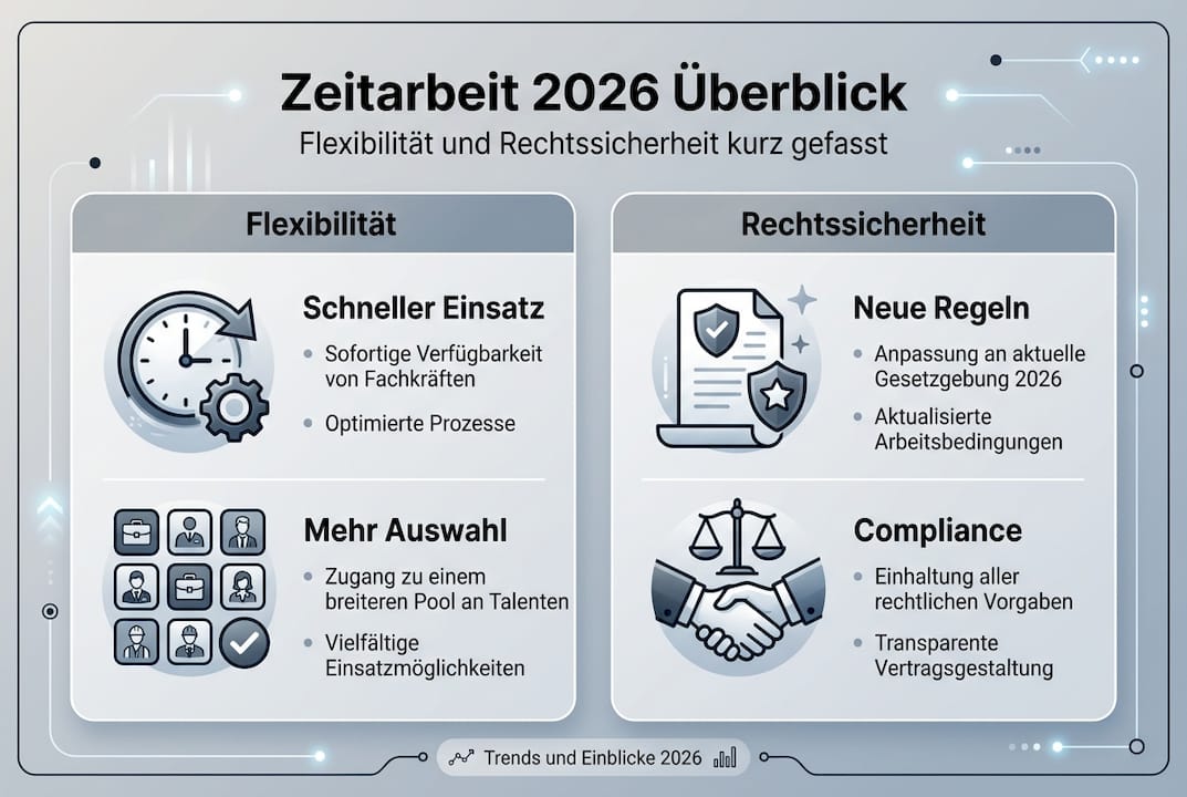 Infografik: Zeitarbeit 2026 – flexibel und rechtlich auf der sicheren Seite