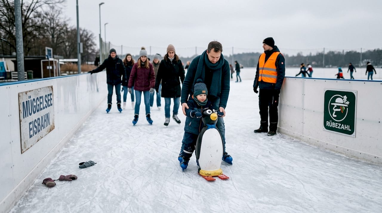 Die Eisläufer halten sich an die Sicherheitsvorschriften auf der Eisbahn.