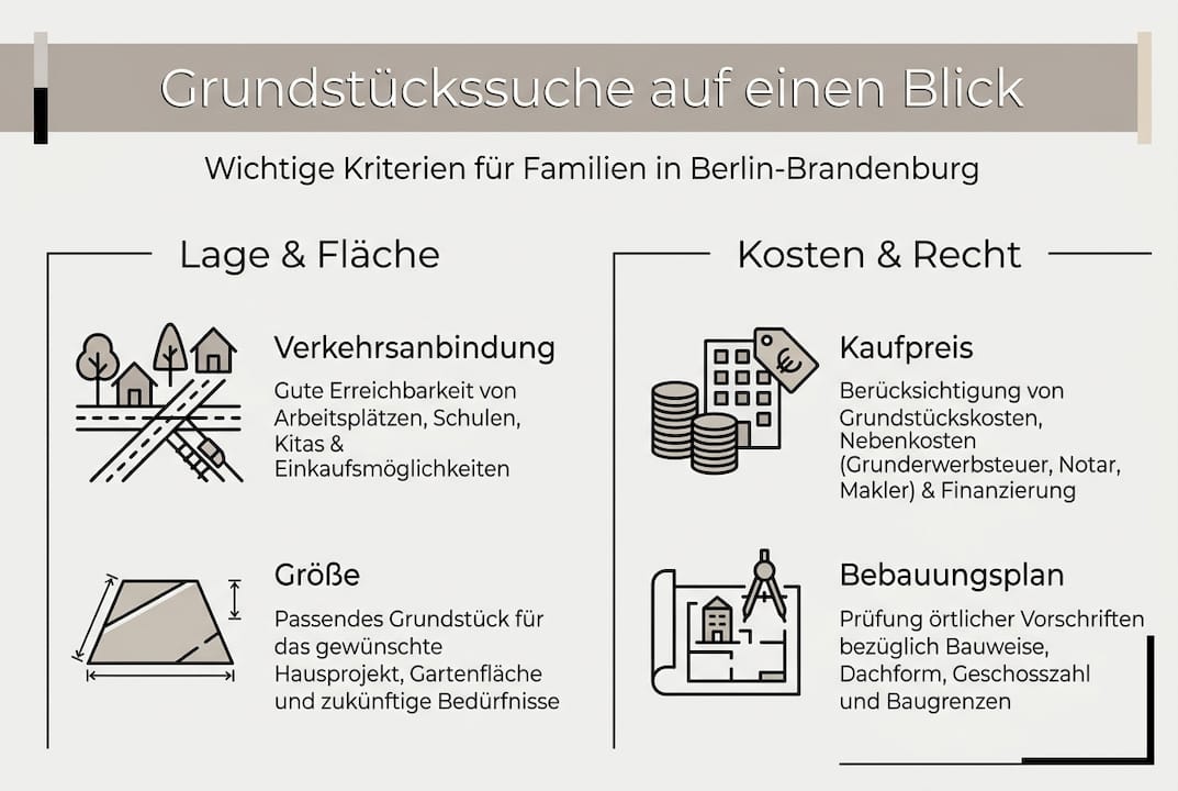 Grafik mit wichtigen Entscheidungskriterien für die Auswahl eines Grundstücks
