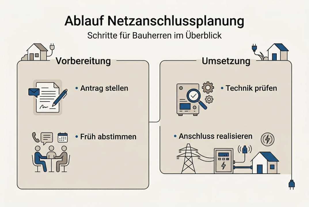 Ablauf der Netzanschlussplanung – eine Übersicht der einzelnen Prozessschritte in der Infografik