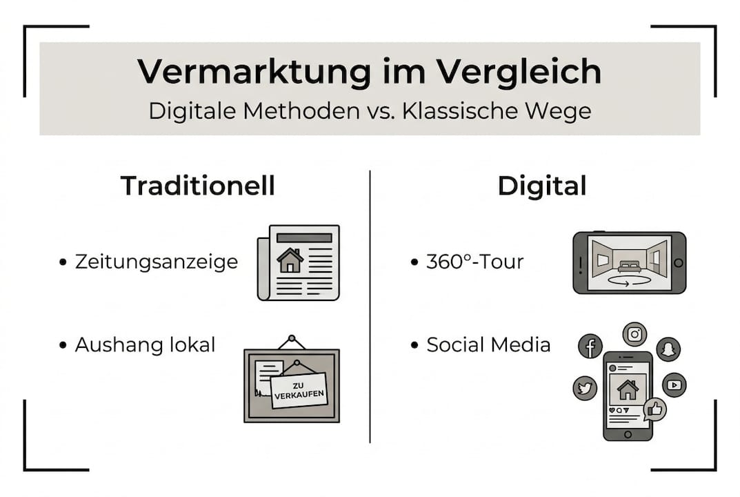 Infografik: Immobilienvermarktung im Vergleich – digital oder klassisch?
