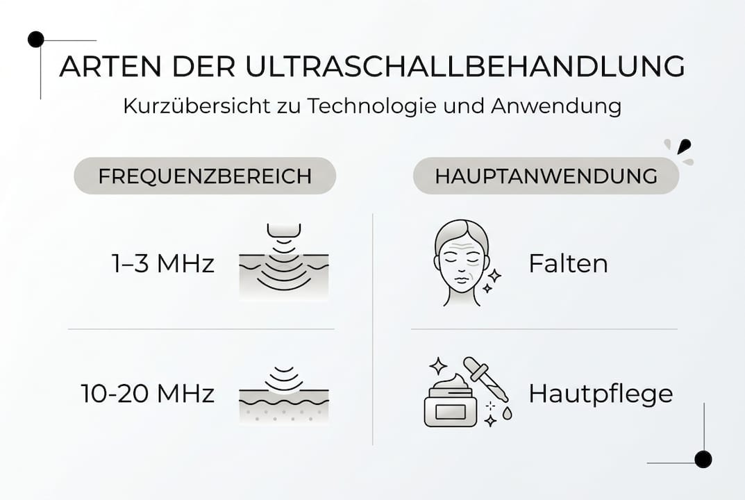 Die Infografik verschafft einen Überblick über verschiedene kosmetische Ultraschallbehandlungen.