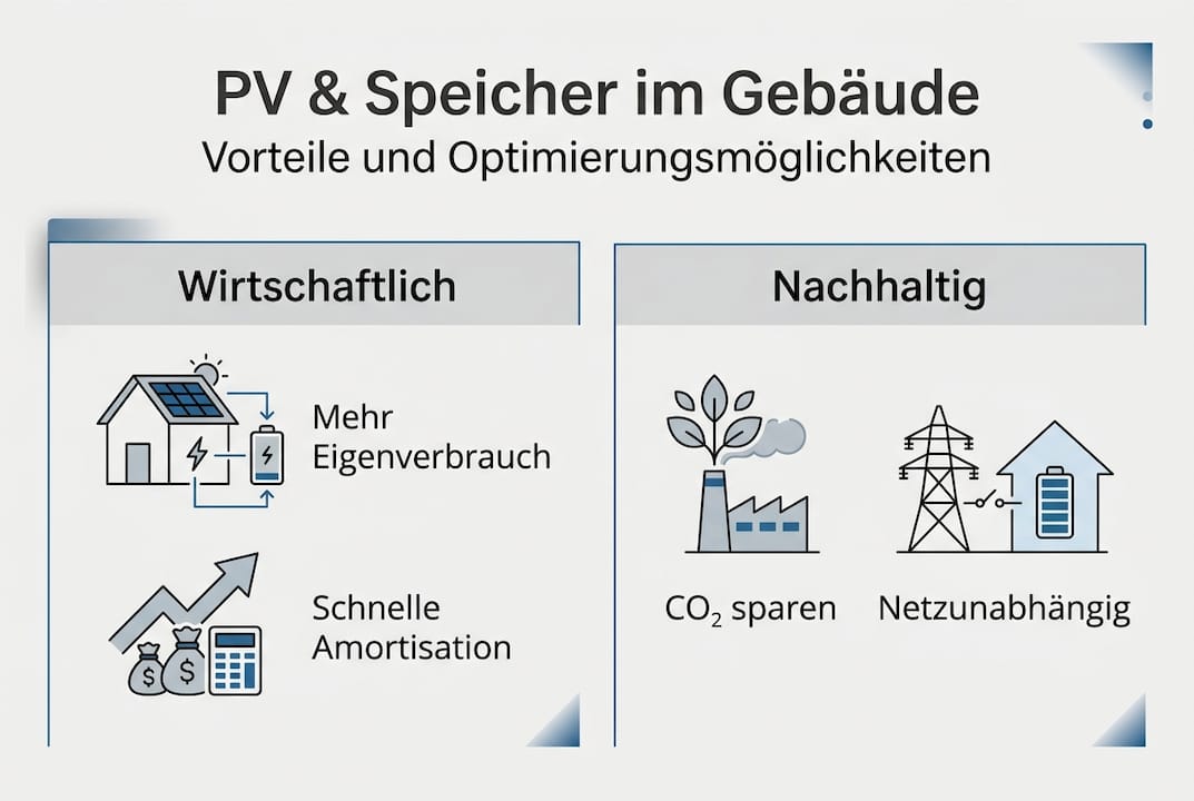 Infografik: Die wichtigsten Vorteile von Photovoltaik und Stromspeicher auf einen Blick