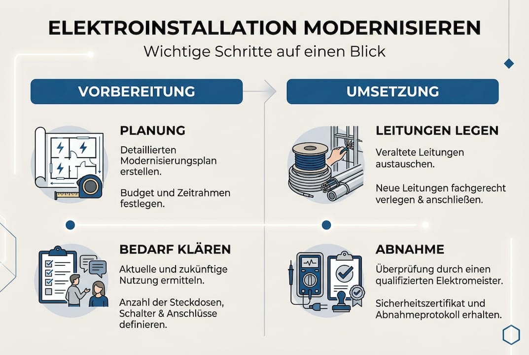 Schritt-für-Schritt-Anleitung zur Modernisierung der Elektroinstallation (Infografik)