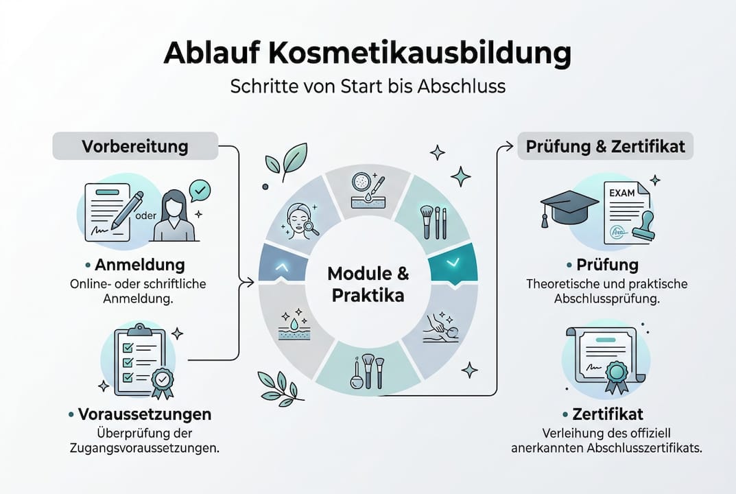 Übersichtliche Infografik: So läuft die Ausbildung zur zertifizierten Kosmetikerin ab