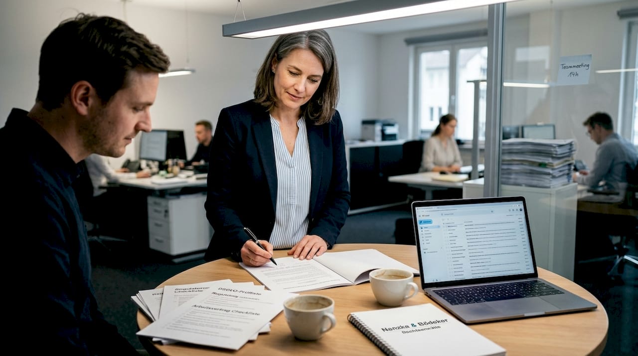 Das HR-Team prüft die Vertragsbedingungen für die Zeitarbeit.