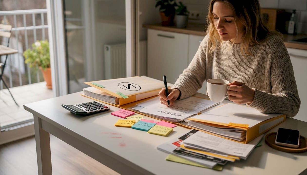 Kundenakquise Kosmetik: Schritt für Schritt mehr Kunden 3 Eine Kosmetikerin sitzt am Tisch und stellt mit ihren Unterlagen neue Behandlungsangebote zusammen.