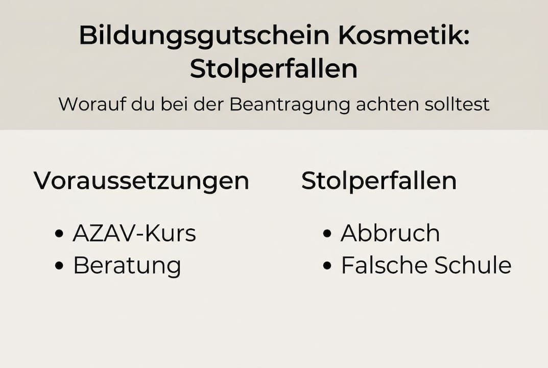 Bildungsgutschein: So startest du kostenfrei in die Kosmetik-Karriere 3 Infografik: Typische Fallstricke beim Bildungsgutschein für Kosmetikausbildungen