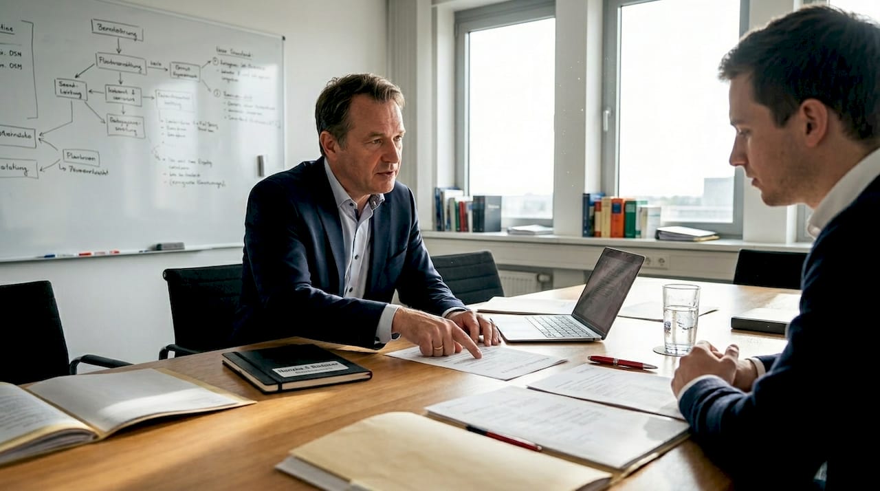 Szenenbild: Führungskraft prüft die Einhaltung einer Checkliste