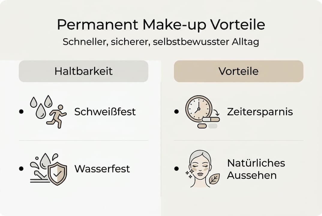 Permanent Make-up: Zeitsparend, sicher und selbstbewusst 3 Die Infografik veranschaulicht die wichtigsten Vorteile von Permanent Make-up auf einen Blick.