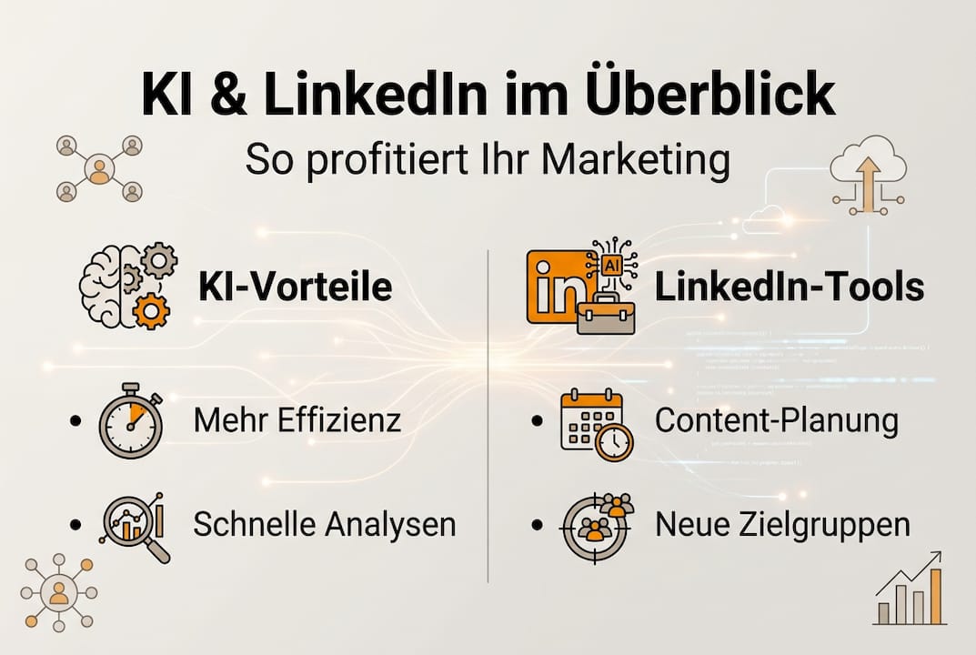 Infografik: Wie Künstliche Intelligenz Ihre LinkedIn-Strategie bereichern kann – Die wichtigsten Vorteile und praktische Tools im Überblick