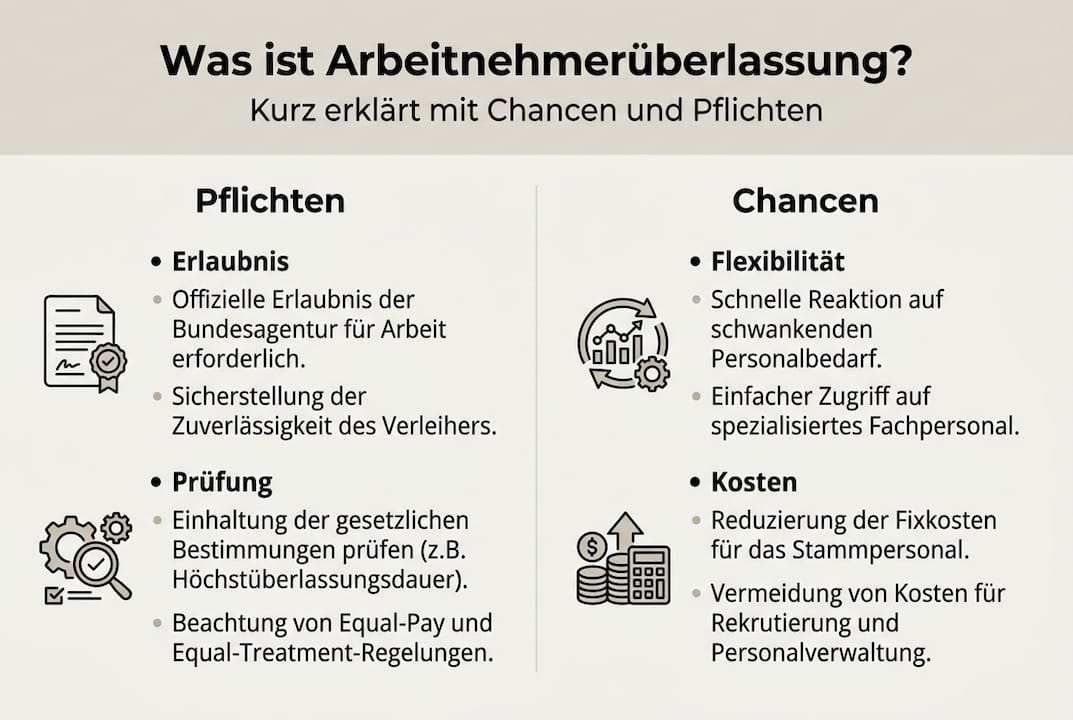 Infografik: Chancen und rechtliche Rahmenbedingungen der Arbeitnehmerüberlassung