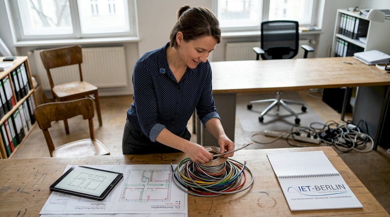 Bei der Sanierung nimmt die Planerin die verschiedenen Kabeltypen genau unter die Lupe.