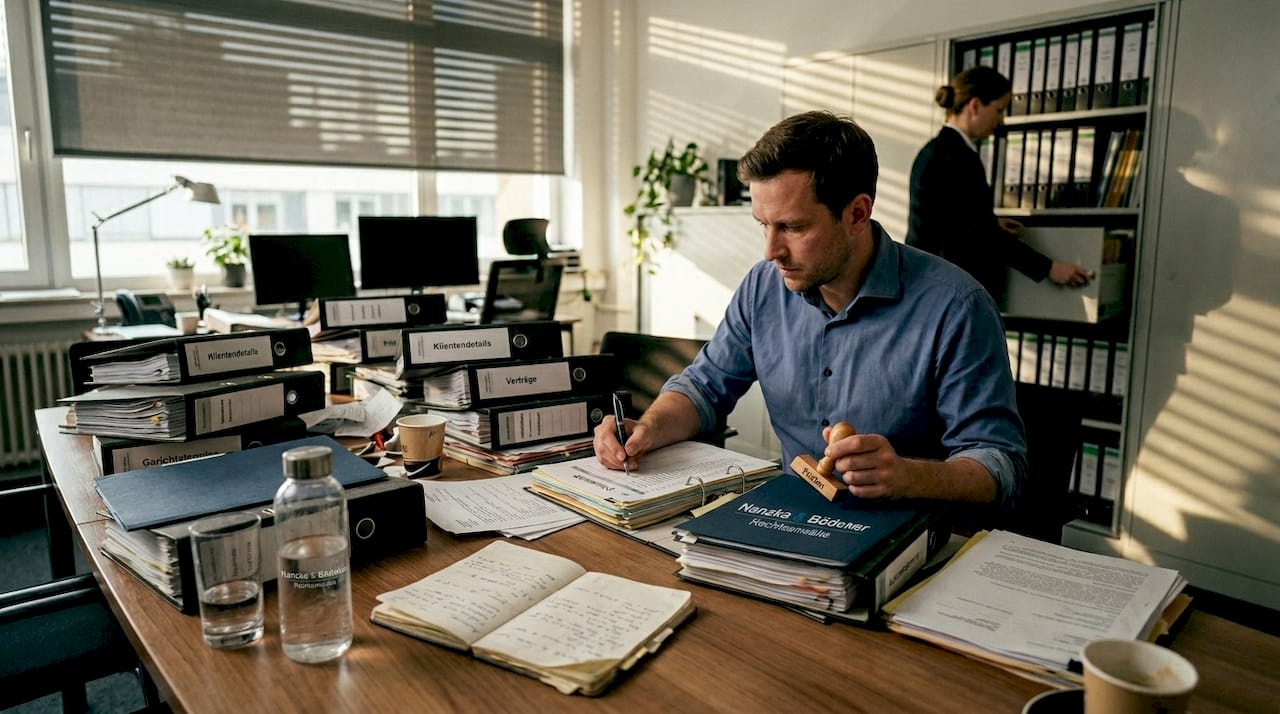 Der Teamleiter behält die Fristen im Blick und sorgt dafür, dass die Aktenberge abgearbeitet werden.