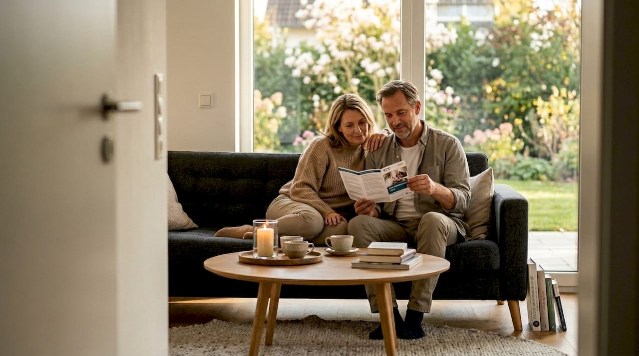 Ein Ehepaar freut sich über das behagliche und gesunde Wohnklima in ihrem Massivhaus.