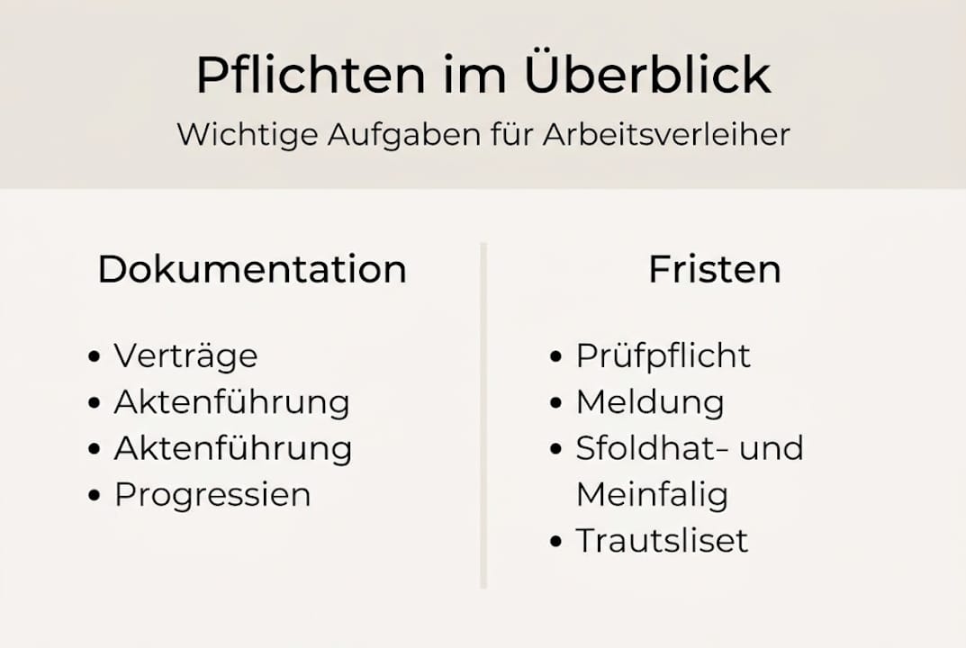 Grafische Übersicht: Diese Pflichten muss ein Arbeitgeber im Rahmen der Arbeitnehmerüberlassung beachten