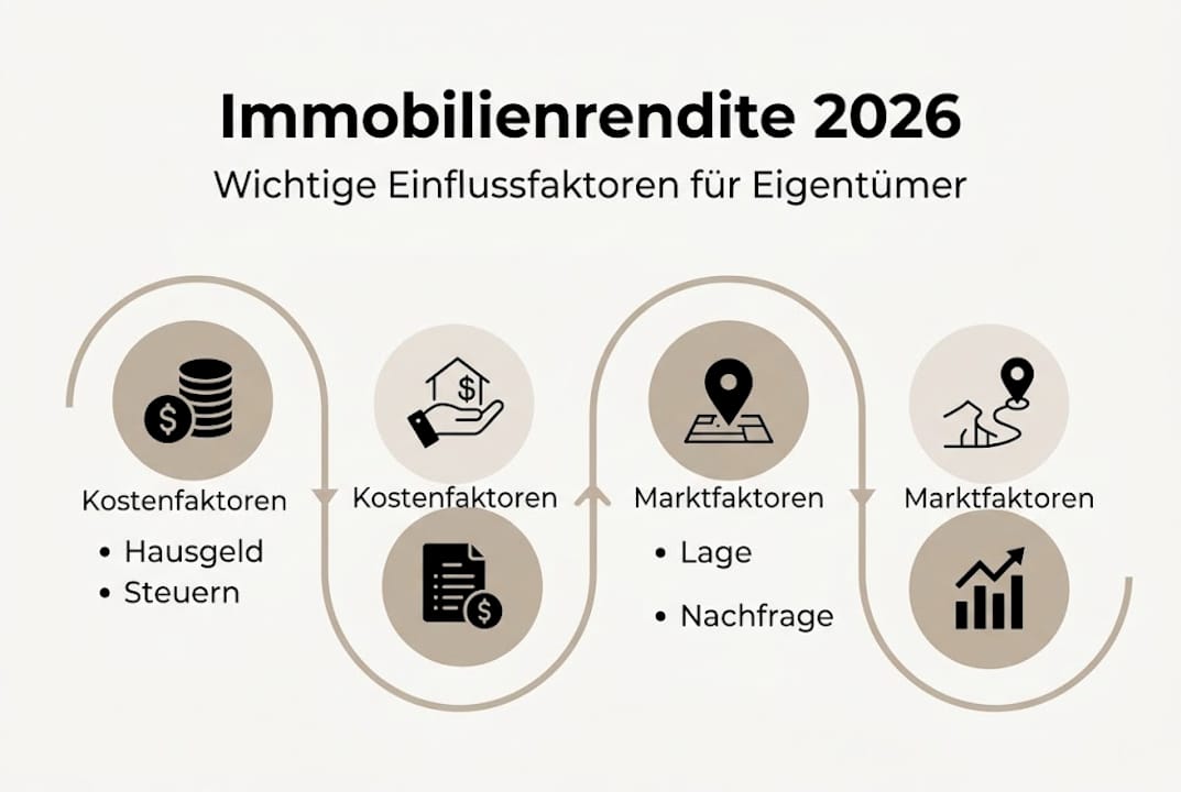 Grafische Übersicht: Welche Faktoren beeinflussen die Immobilienrendite im Jahr 2026?