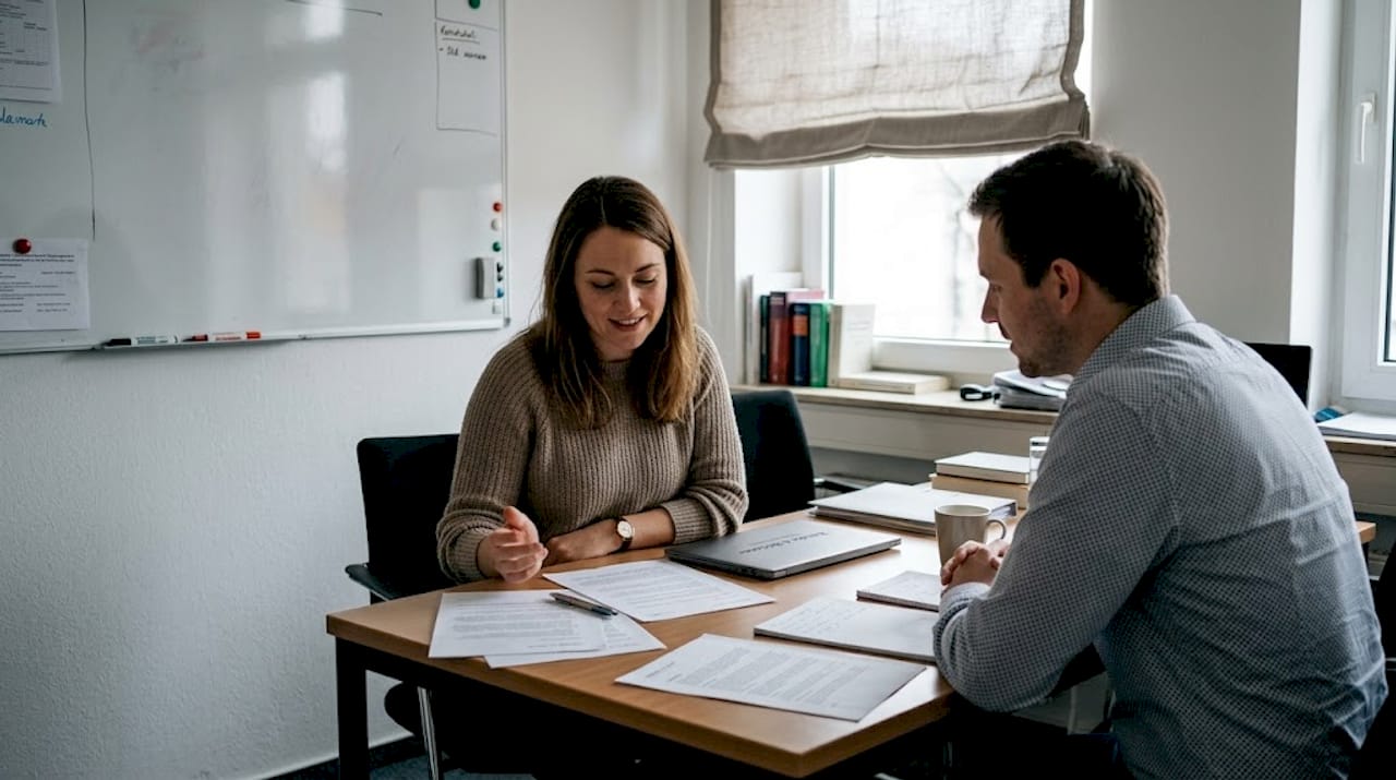 Die Personalabteilung stimmt sich gemeinsam über Änderungen von Arbeitsverträgen ab.